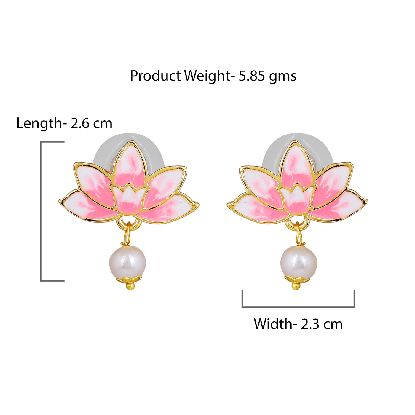 Estele Gold Plated Lotus Designer Elegant Pearl Drop Earrings with Pink Enamel for Girl's & Women