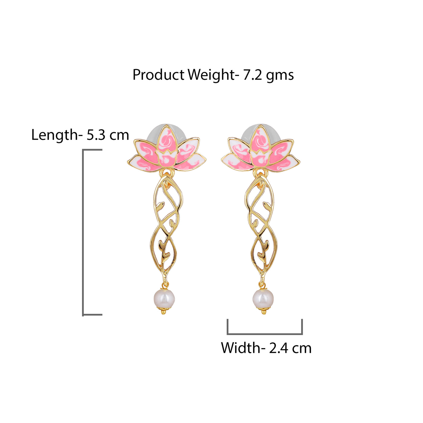 Estele Gold Plated Lotus Flower & Leaf Shaped Pearl Drop Earrings with Pink Enamel for Girl's & Women