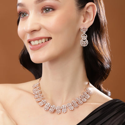 Estele Rose Gold Plated CZ Magnificent Designer Necklace Set for Women