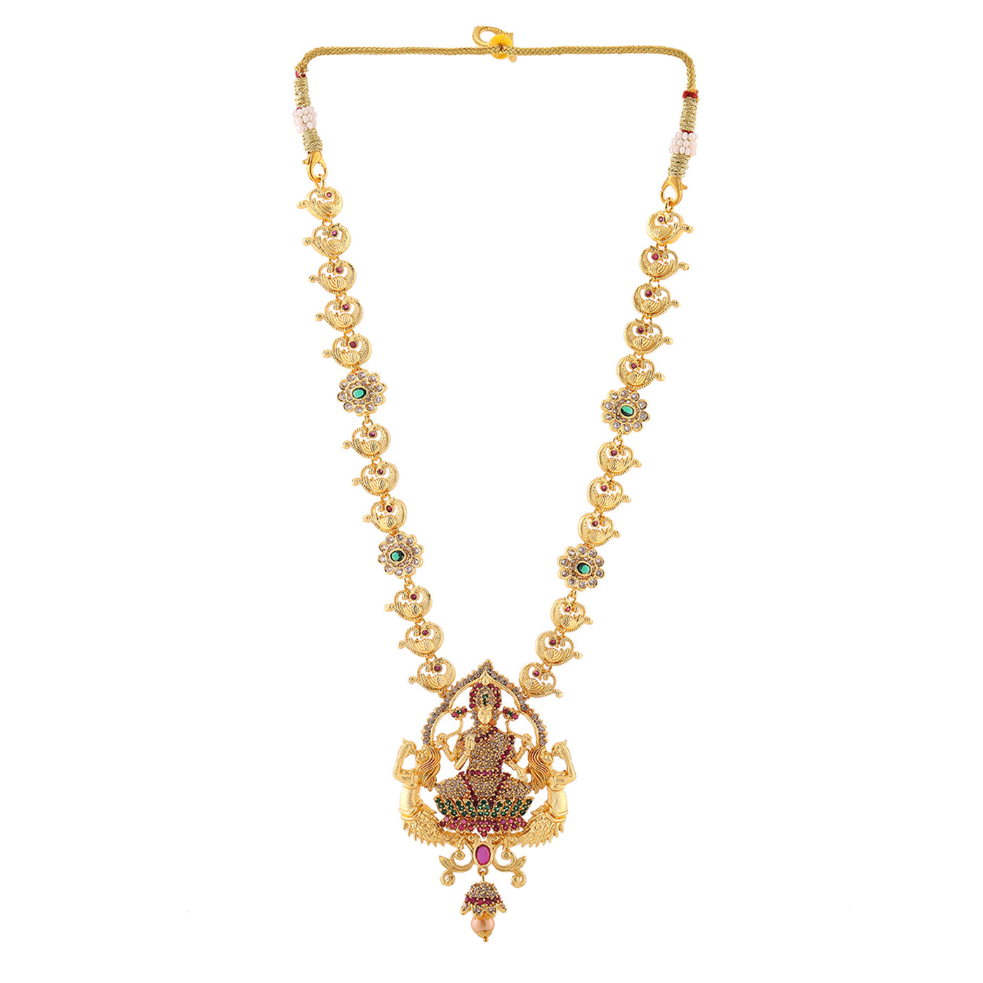 Estele Gold Plated CZ Lakshmi Devi Designer Bridal Necklace Set for Women