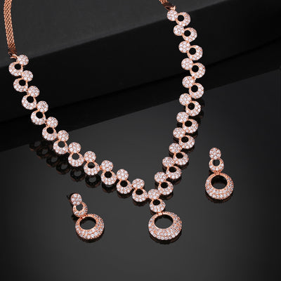 Estele Rose Gold Plated CZ Circular Designer Necklace Set for Women