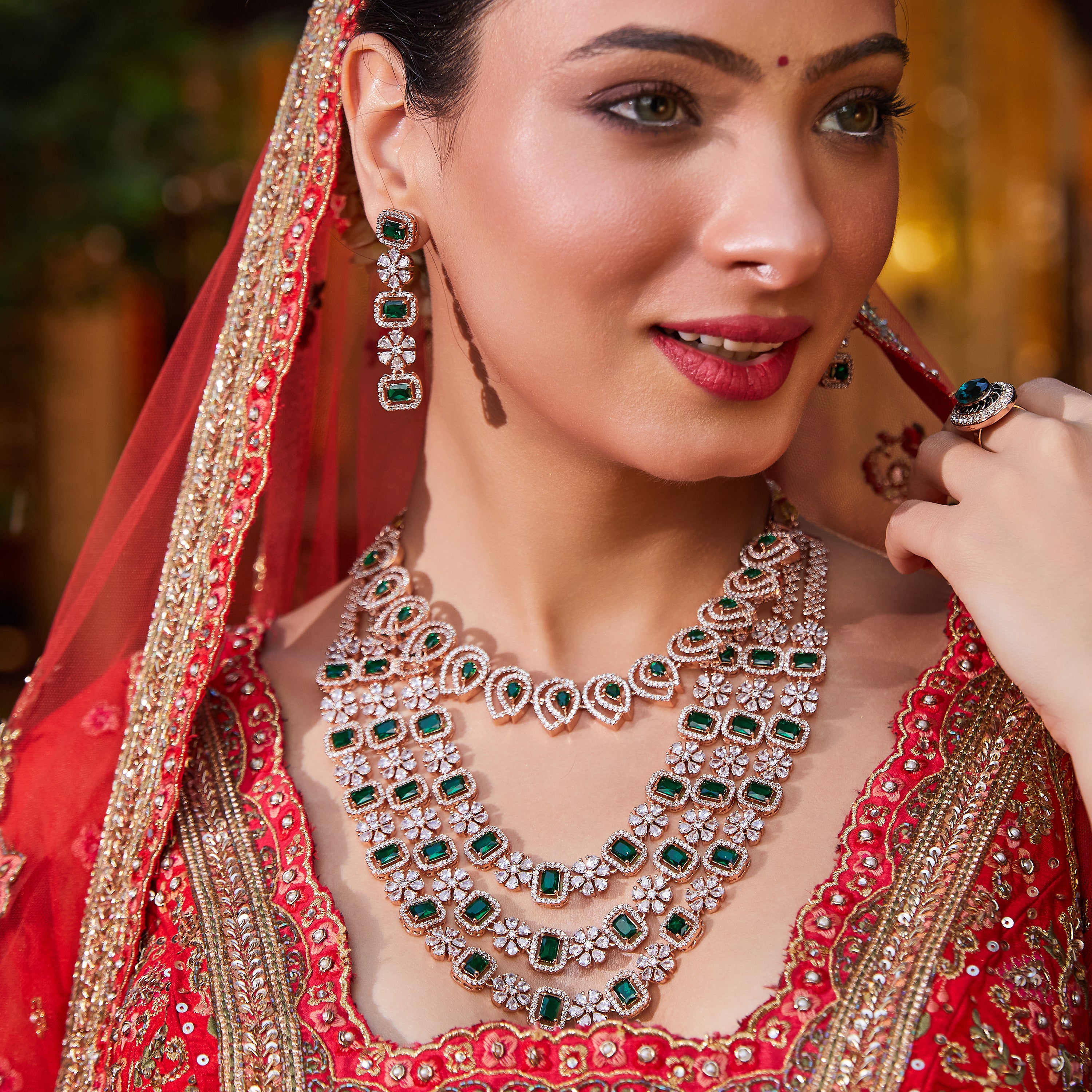 Buy Estele Rose Gold Plated CZ Scintillating Dulhan Necklace Set with ...
