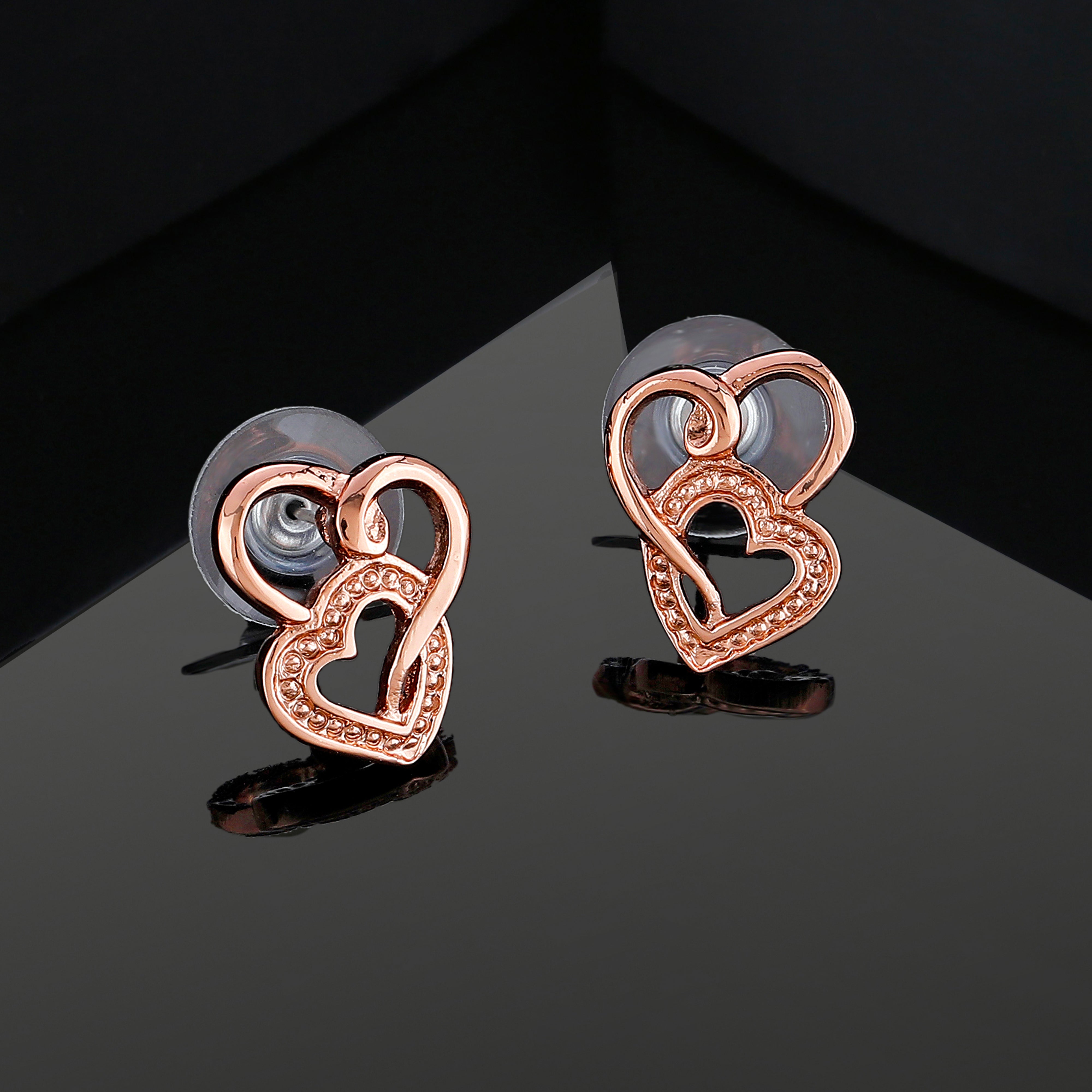 【正規】Love stud earrings LOVE ピンクゴールド ピアス Buy Estele Rose gold Plated Heart Shaped Stud Earrings for Women