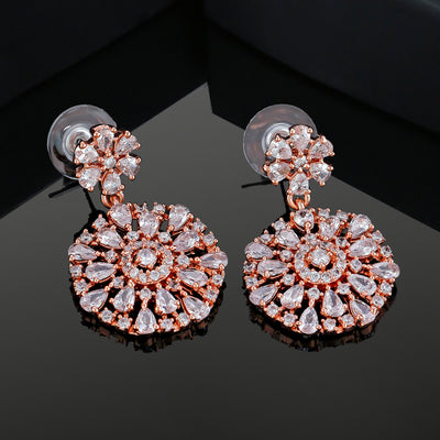 Estele Rose Gold Plated CZ Gorgeous Drop Earrings with White Crystals for Women