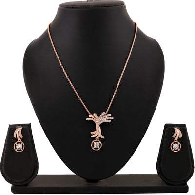 Estele Rose Gold Plated Palm Tree Designer Necklace Set with Crystals for Women