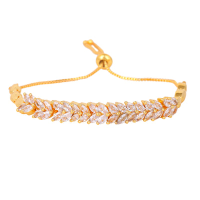 Estele Gold Plated CZ Leaf Designer Bracelet for Women