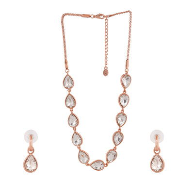 Estele Rose Gold Plated Sparkling Drop Designer Necklace Set with Crystals for Women