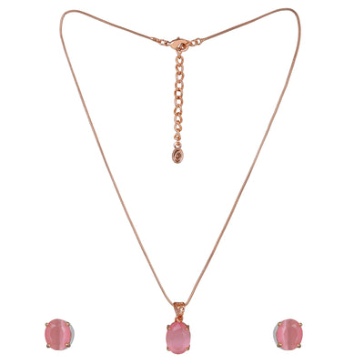 Estele Rose Gold Plated CZ Elegant Designer Pendant Set with Mint Pink Stones for Women