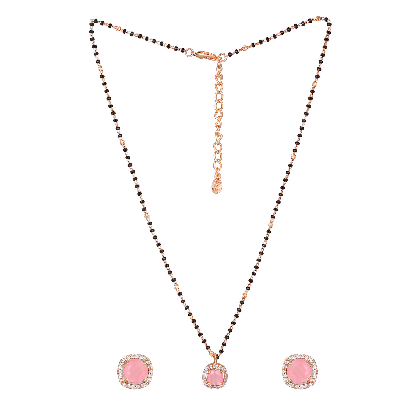 Estele Rose Gold Plated CZ Dazzling Square Designer Mangalsutra Necklace Set with Mint Pink Stones for Women