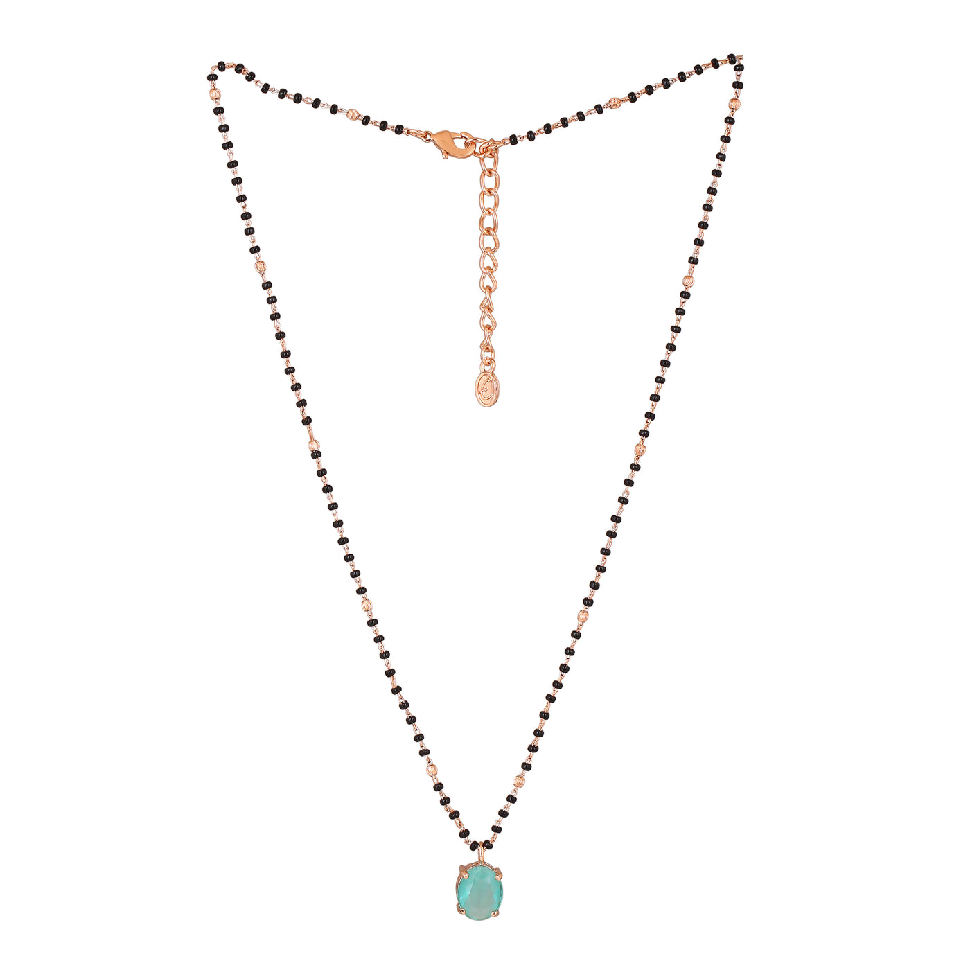 Estele Rose Gold Plated CZ Round Designer Necklace Set with Mint Green Stones for Women