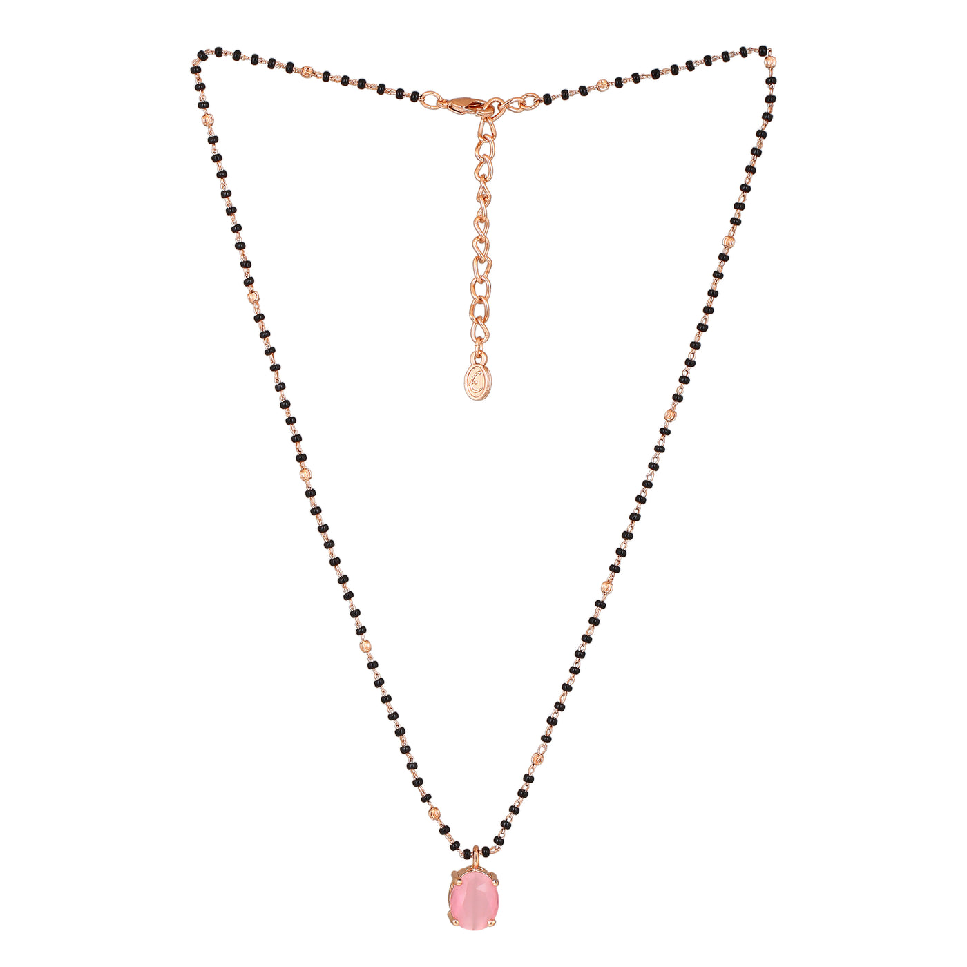 Estele Rose Gold Plated CZ Elegant Round Designer Mangalsutra Necklace Set with Miint Pink Stones for Women
