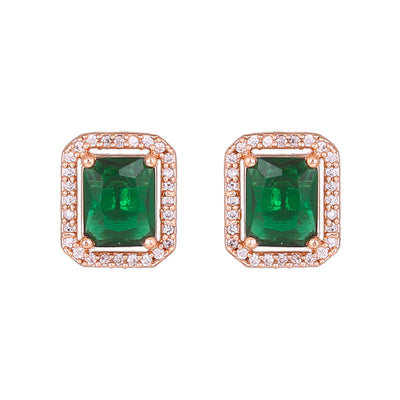 Estele Rose Gold Plated CZ Square Designer Mangalsutra Necklace Set with Emerald Stones for Women
