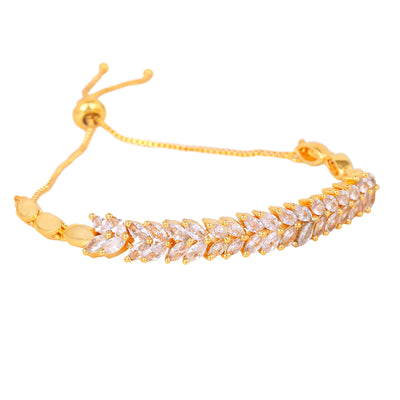 Estele Gold Plated CZ Leaf Designer Bracelet for Women