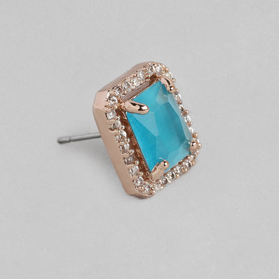 Estele Rose Gold Plated CZ Sparkling Square Designer Pendant Set with Mint Blue Crystals for Women