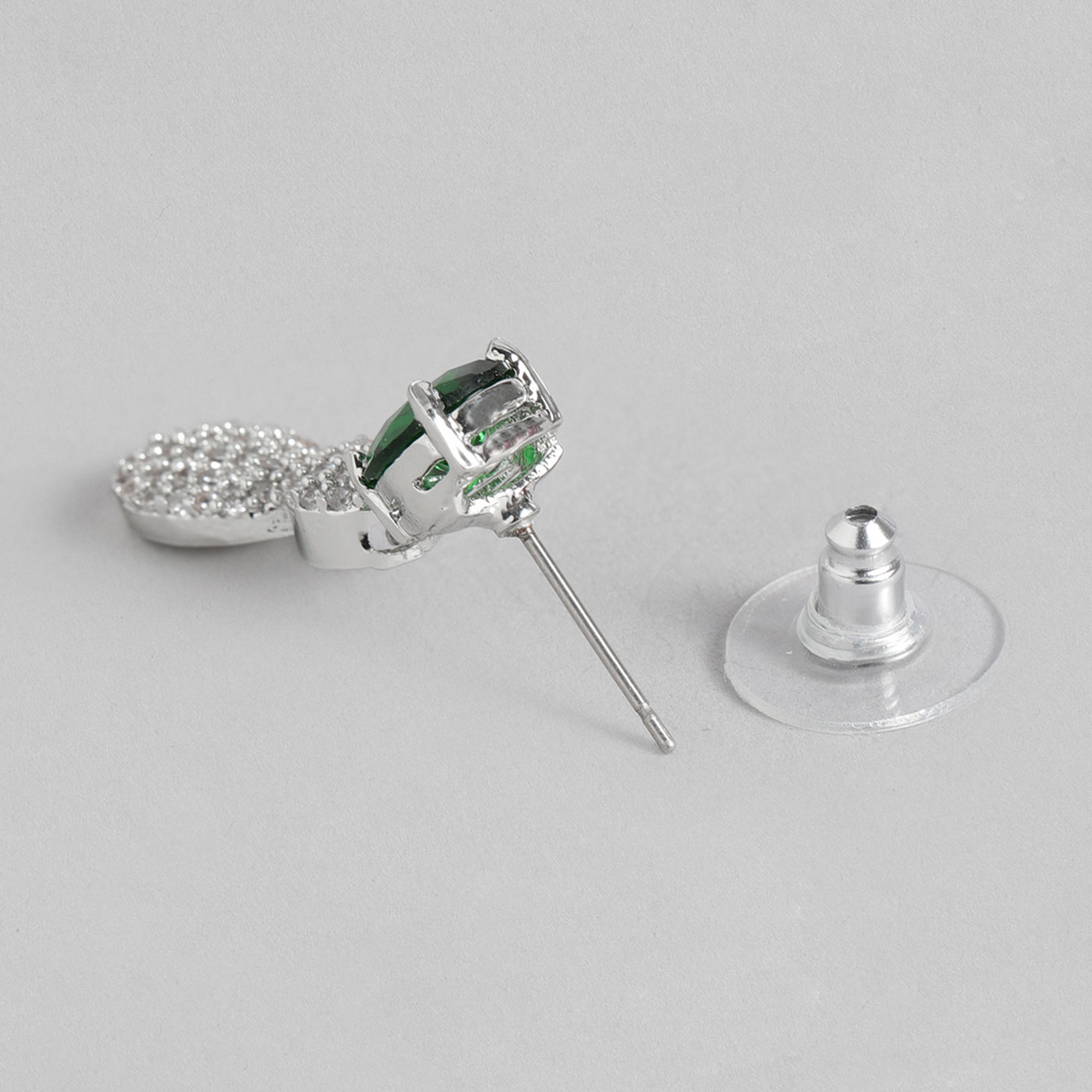 Estele Rhodium Plated CZ Drop Designer Necklace Set with Green Stones for Women