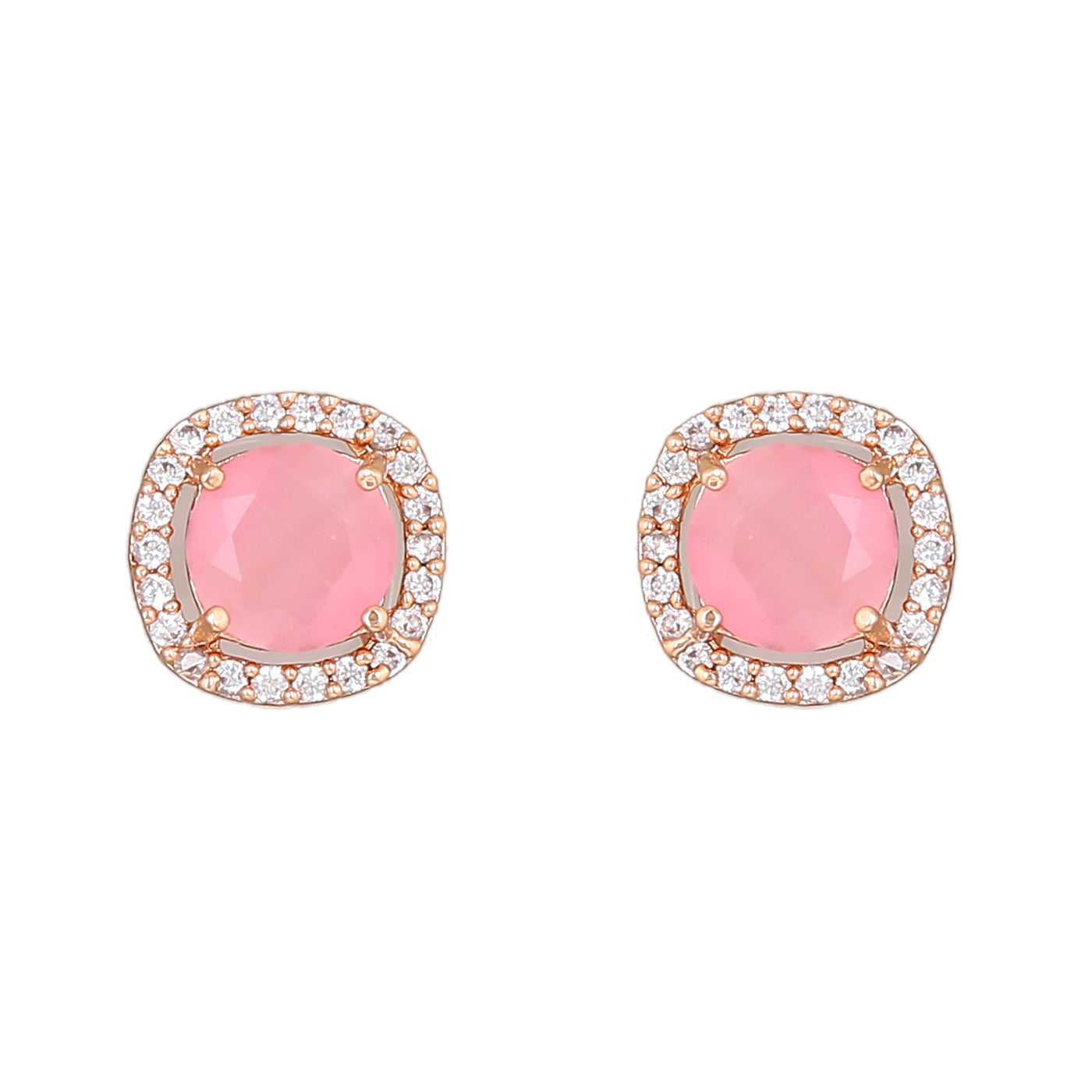 Estele Rose Gold Plated CZ Dazzling Square Designer Mangalsutra Necklace Set with Mint Pink Stones for Women