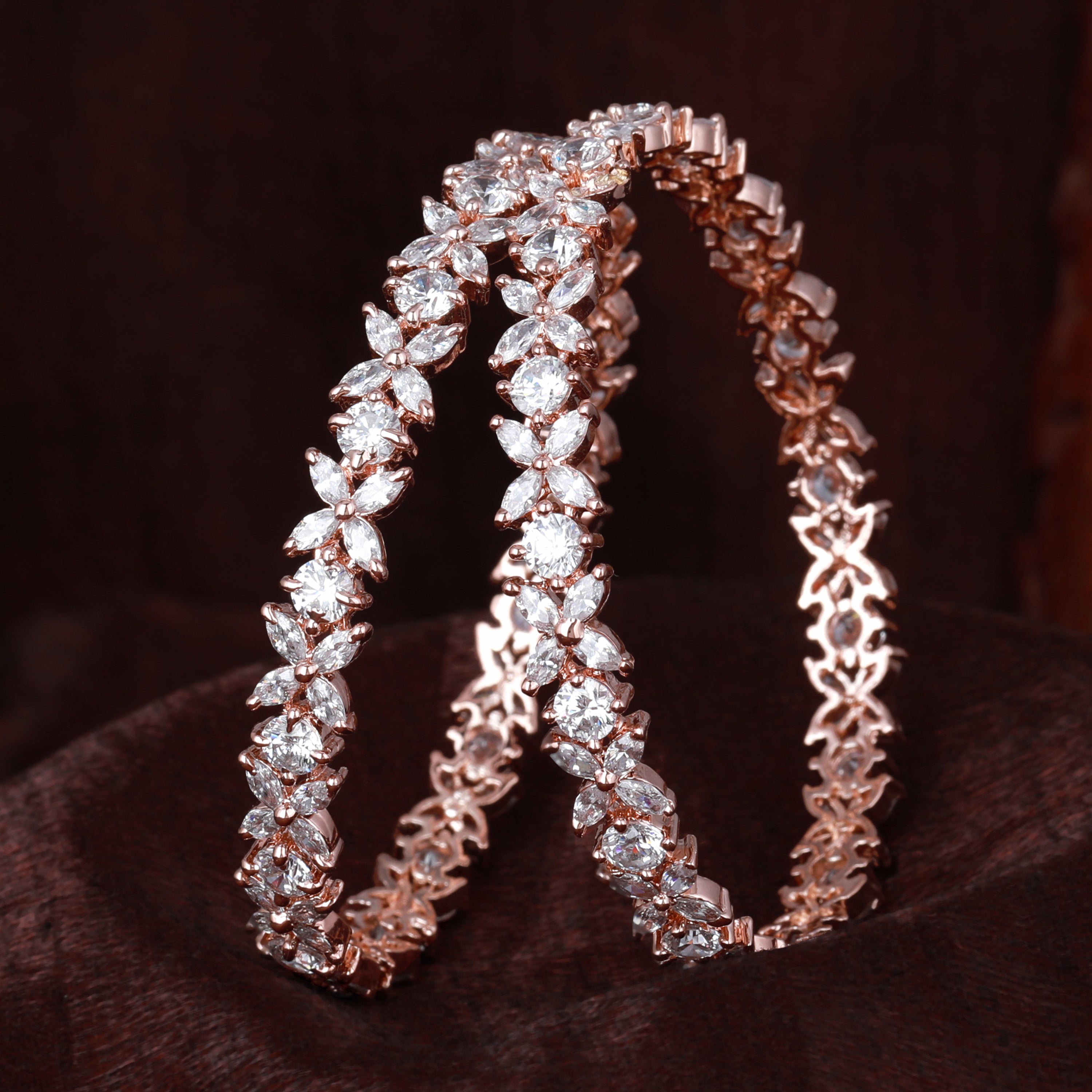 Rose Gold CZ Bangles/ Rose Gold buying Designer Cubic Zirconia Bangles / Statement CZ Bangles/ Cocktail Bollywood Jewelry