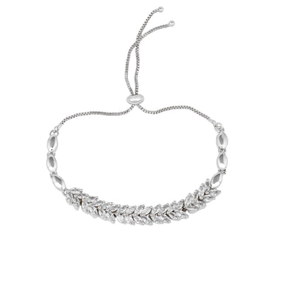 Estele Rhodium Plated CZ Leaf Designer Bracelet for Women