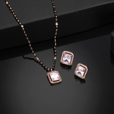 Estele Rose Gold Plated CZ Sparkling Square Designer Mangalsutra Necklace Set for Women
