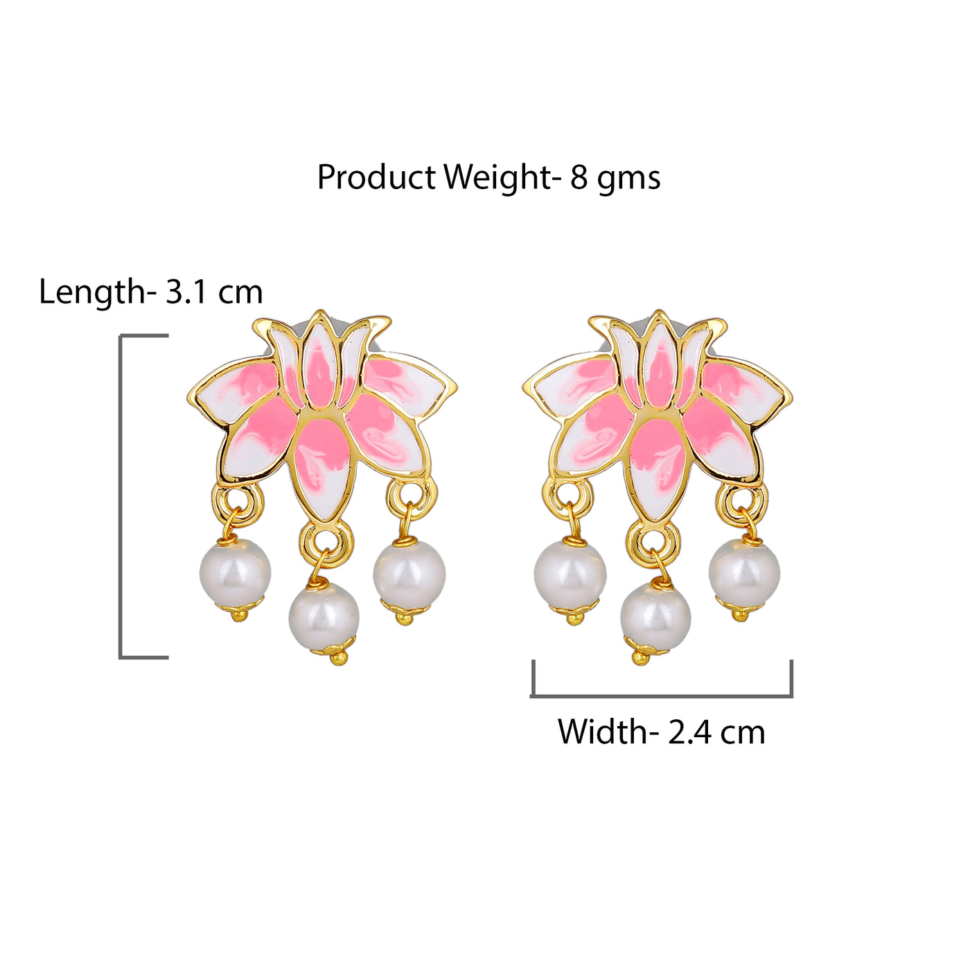 Estele Gold Plated Lotus Designer Pretty Pearl Drop Earrings with Pink Enamel for Girl's & Women