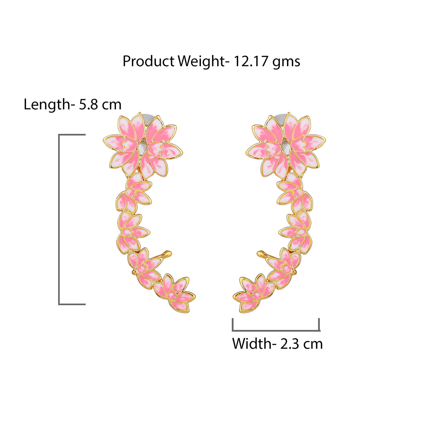 Estele Gold Plated Pink Enamelled Lotus Designer Stylish Cuff Earrings for Girl's & Women