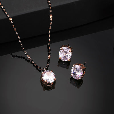 Estele Rose Gold Plated CZ Shinning Round Designer Maangalsutra Necklace Set for Women