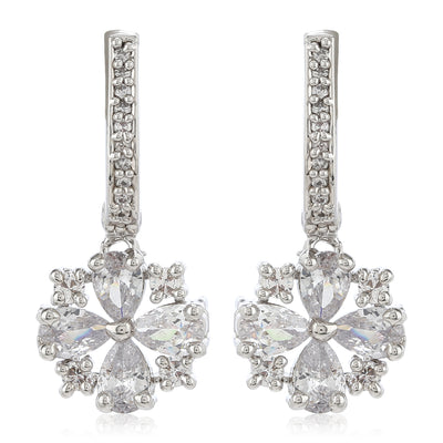 Estele Rhodium Plated American Diamond Flower Earrings for Women