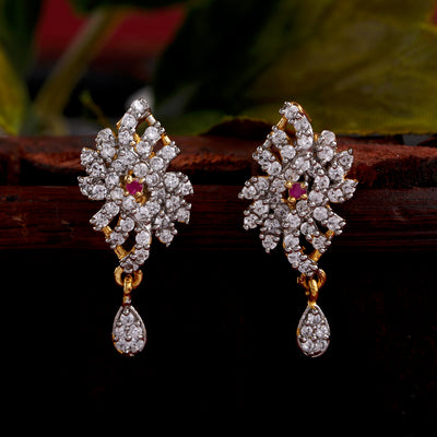 Estele Gold & Rhodium Plated CZ Flower Designer Drop Earrings for Women
