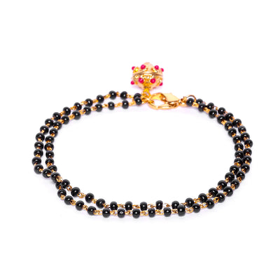 Estele Gold Plated Beautiful Black Beads Bracelet with Ruby Stones for Women