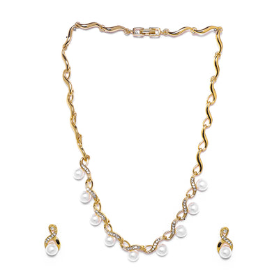 Estele Gold Plated Sparkling Pearl Drop Necklace Set for Women