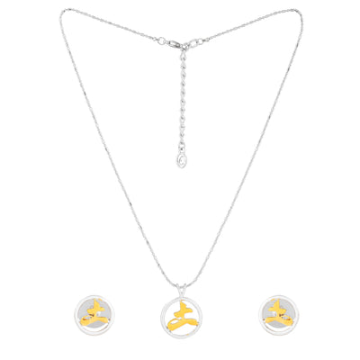 Estele Gold & Rhodium Plated Chinese Astrological "Earth" Symbol Necklace Set for Women