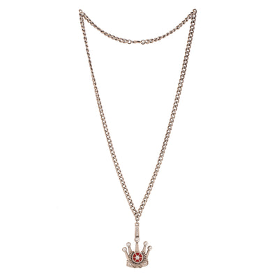 Estele Tin Oxidised Plated Crown Designer Pendant Necklace with White Crystals for Women
