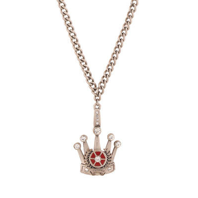 Estele Tin Oxidised Plated Crown Designer Pendant Necklace with White Crystals for Women