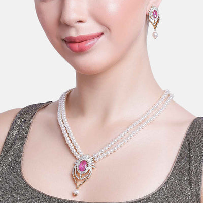 Estele Gold & Rhodium Plated Shinning Pearl Necklace Set for Women
