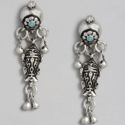 Estele Oxidized Silver Plated Antique Matsya Dangle Earrings for women