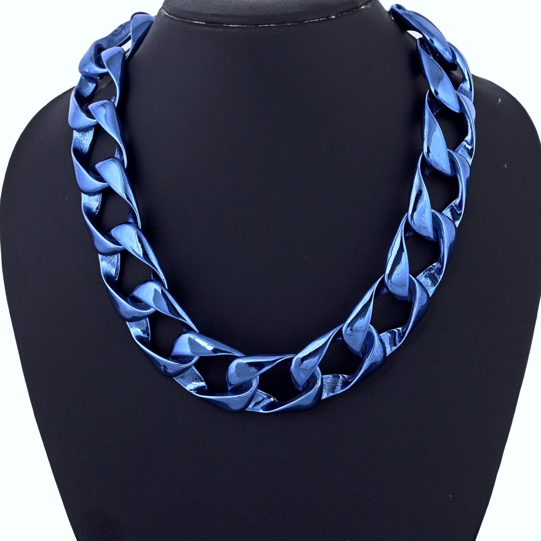 Cuban Chain Blue Stainless Steel Necklace Estele Metallic Dark