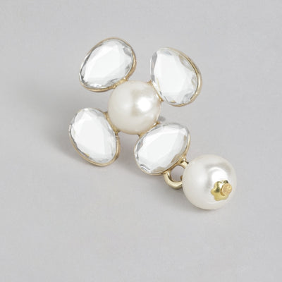 Estele Mirror white kundan with white pearl drop earrings for women