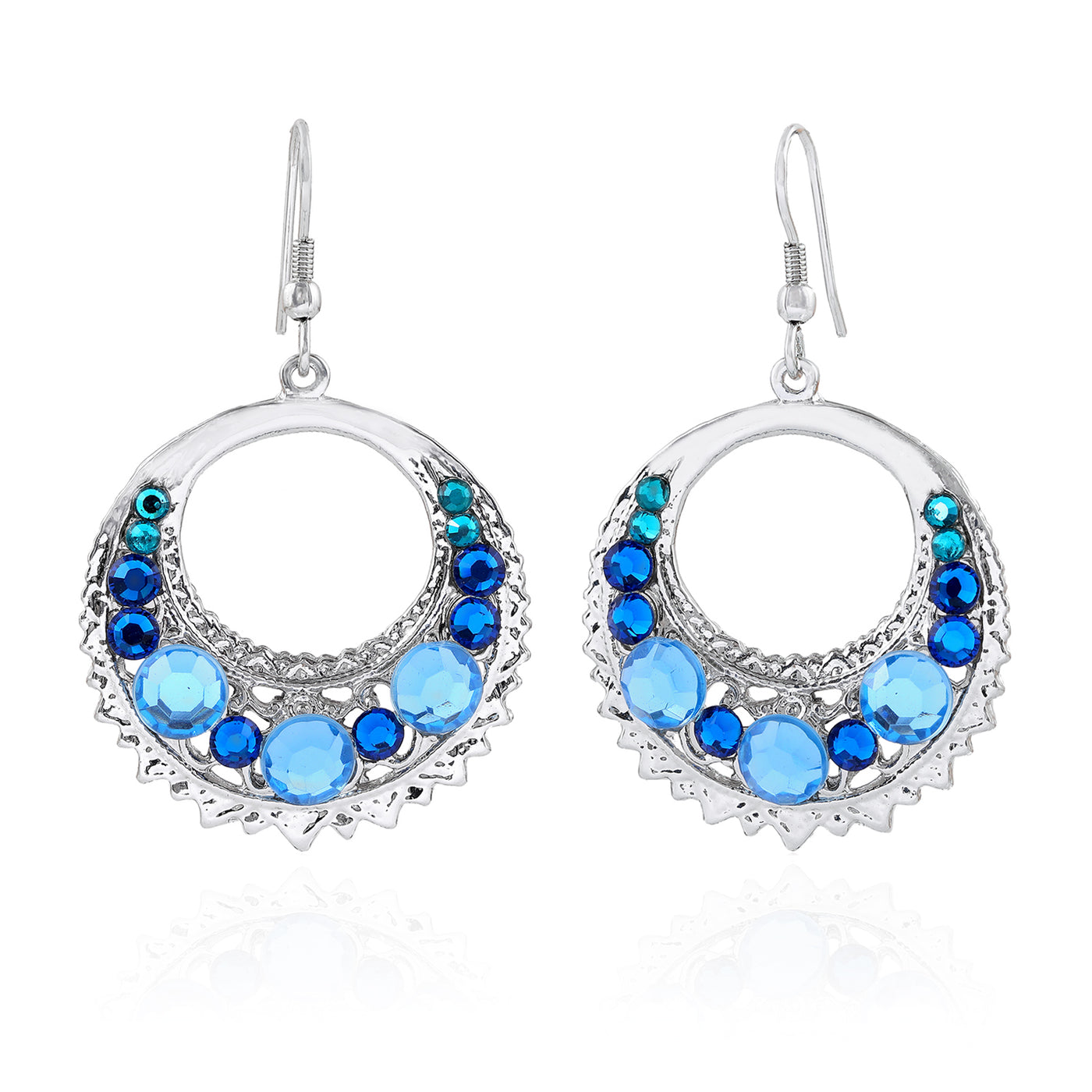 Party Wear Silver Toned Blue Crystal Dangler Earrings