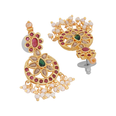 Estele Gold Plated CZ Fascinating Earrings with Pearls for Women