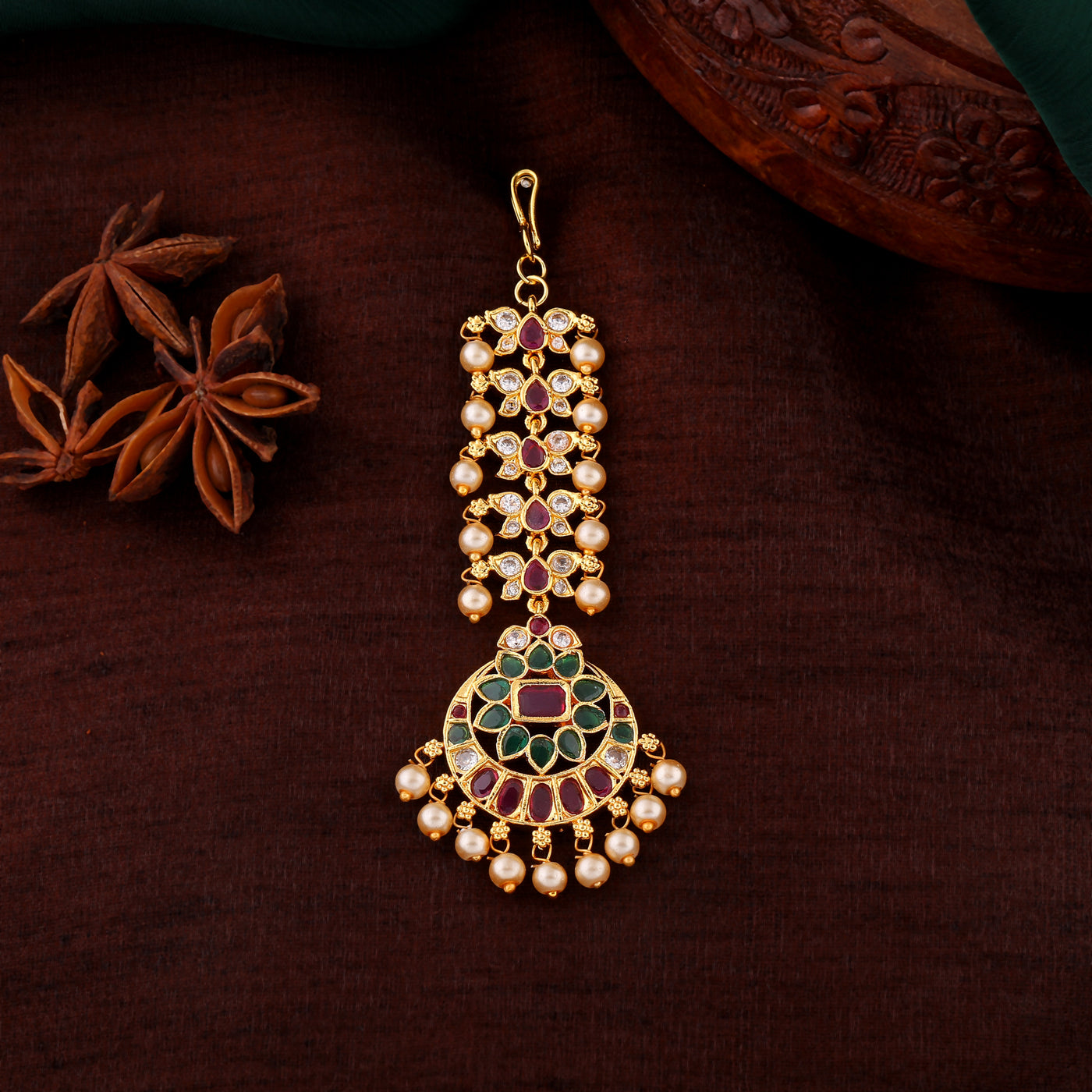 Estele Gold Plated Fascinating Flower Designer Maang Tikka with Pearls for Women