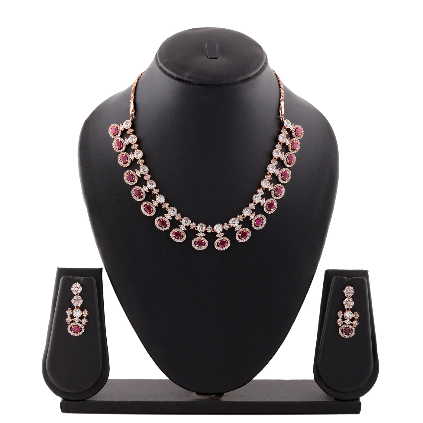 Estele Rose Gold Plated Plush with Ruby Stones dazzling Necklace Set for Women