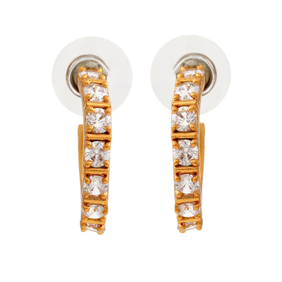 Estele 24Kt Gold Plated White CZ Hoop Earrings