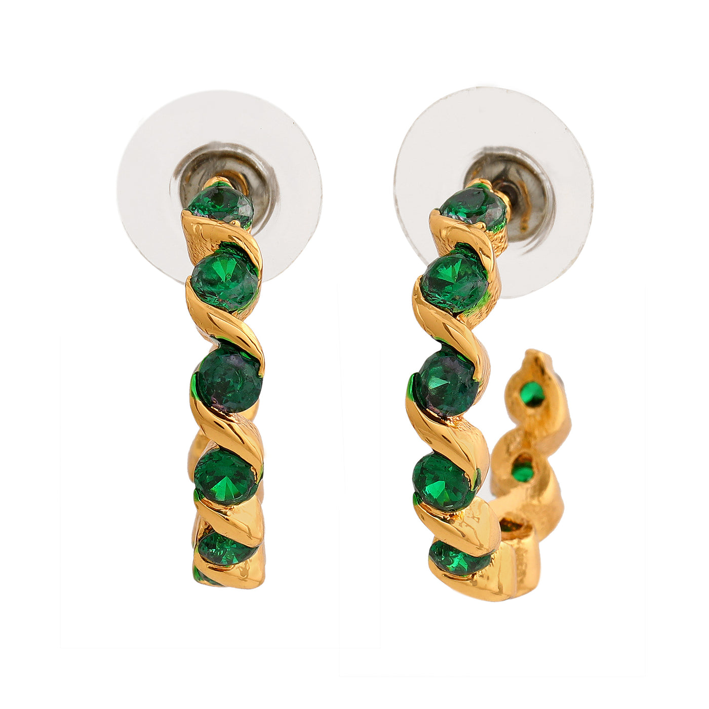 24Kt Gold Plated Green CZ Hoop Earrings