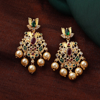 Estele Gold Plated CZ Magnificent Designer Earrings with Pearls for Women