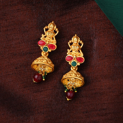 Estele Gold Plated Goddess Lakshmi Devi Designer Earrings with Crystals for Women