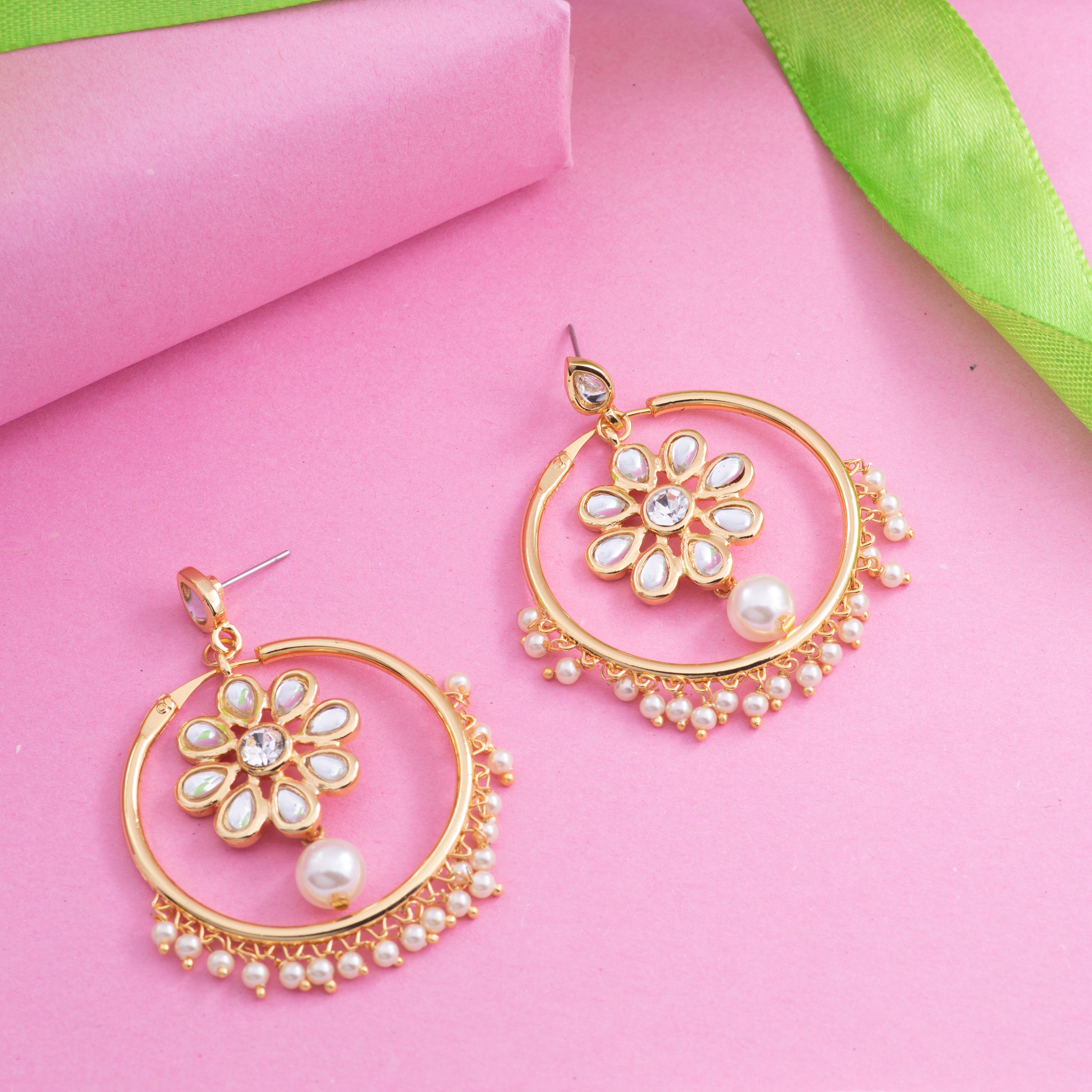 Buy Estele Gold Plated Traditional Chandbali Earrings with Pearl