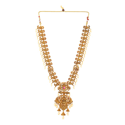 Estele Gold Plated CZ Traditional Laxmi Ji Designer Bridal Necklace Set with Pearls for Women