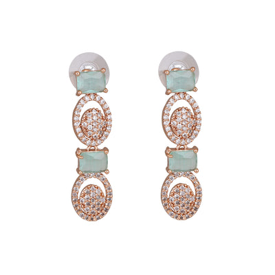 Estele Rose Gold Plated CZ Fascinating Necklace Set with Mint Green Crystals for Women