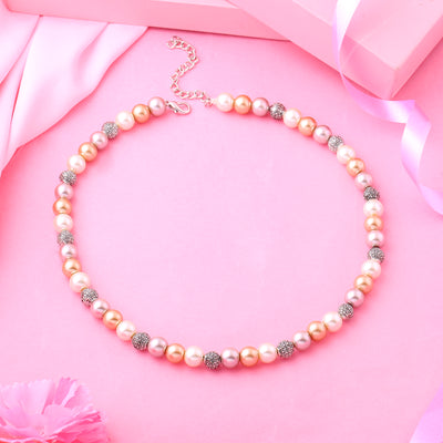 Estele Rhodium Plated- Versatile Multi Coloured Pearl Necklace for Women