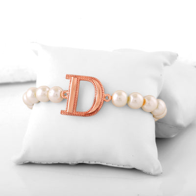 Estele Rose Gold Plated Dazzling "D" Letter Pearl Bracelet for Women